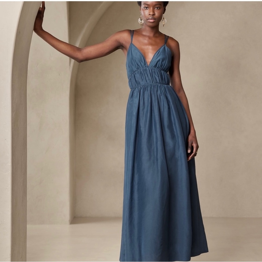 Banana Republic Blue Pleated Maxi Dress